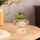 Maxbell Girl Flower Pot Decors Indoor Plants Resin Statue for Office Kitchen Desktop Yellow Clothes