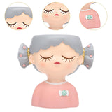 Maxbell Girl Flower Pot Decors Indoor Plants Resin Statue for Office Kitchen Desktop Pink Clothes