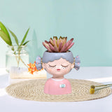 Maxbell Girl Flower Pot Decors Indoor Plants Resin Statue for Office Kitchen Desktop Pink Clothes