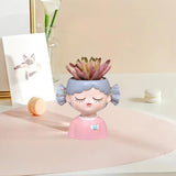 Maxbell Girl Flower Pot Decors Indoor Plants Resin Statue for Office Kitchen Desktop Pink Clothes
