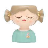 Maxbell Girl Flower Pot Decors Indoor Plants Resin Statue for Office Kitchen Desktop Blue Clothes