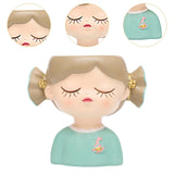 Maxbell Girl Flower Pot Decors Indoor Plants Resin Statue for Office Kitchen Desktop Blue Clothes