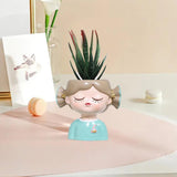 Maxbell Girl Flower Pot Decors Indoor Plants Resin Statue for Office Kitchen Desktop Blue Clothes