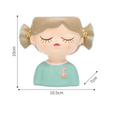 Maxbell Girl Flower Pot Decors Indoor Plants Resin Statue for Office Kitchen Desktop Blue Clothes
