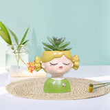 Maxbell Girl Flower Pot Decors Indoor Plants Resin Statue for Office Kitchen Desktop Green Clothes