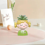 Maxbell Girl Flower Pot Decors Indoor Plants Resin Statue for Office Kitchen Desktop Green Clothes