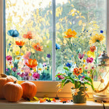 Maxbell Glass Sticker Multi-color Flower Window Cling for Restaurant Festival Office