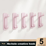 Maxbell 5Pcs Bathroom Wall Mount Hooks Multifunctional for Kitchen Entryway Home Use Pink