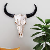 Maxbell Animal Figurine Simulation Horn Cow Skull Wall Sculpture for Living Room
