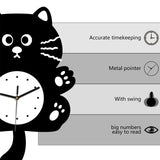 Maxbell Cat Shaped Wall Clock Cute Kids Room Clock for Farmhouse Hotel Cafe black