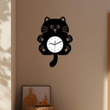 Maxbell Cat Shaped Wall Clock Cute Kids Room Clock for Farmhouse Hotel Cafe black