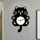 Maxbell Cat Shaped Wall Clock Cute Kids Room Clock for Farmhouse Hotel Cafe black