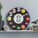 Maxbell Wall Clock Billiards Theme Silent Collection Circular for Loft Hotel Bedroom 12 inch