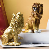 Maxbell Small Lion Statue Modern Resin Sculpture for Bedroom NightStand Coffee Table Gold