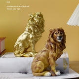 Maxbell Small Lion Statue Modern Resin Sculpture for Bedroom NightStand Coffee Table Gold