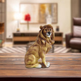 Maxbell Small Lion Statue Modern Resin Sculpture for Bedroom NightStand Coffee Table Brown