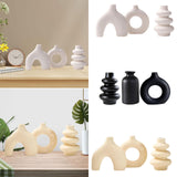 Maxbell 3Pcs Boho Ceramic Decor Vase Modern Flowerpot for Dining Room Bookshelf Home White