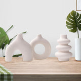Maxbell 3Pcs Boho Ceramic Decor Vase Modern Flowerpot for Dining Room Bookshelf Home White