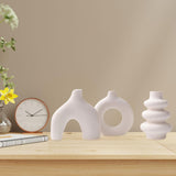 Maxbell 3Pcs Boho Ceramic Decor Vase Modern Flowerpot for Dining Room Bookshelf Home White