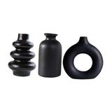 Maxbell 3Pcs Boho Ceramic Decor Vase Modern Flowerpot for Dining Room Bookshelf Home Black