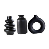 Maxbell 3Pcs Boho Ceramic Decor Vase Modern Flowerpot for Dining Room Bookshelf Home Black
