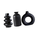 Maxbell 3Pcs Boho Ceramic Decor Vase Modern Flowerpot for Dining Room Bookshelf Home Black