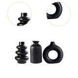 Maxbell 3Pcs Boho Ceramic Decor Vase Modern Flowerpot for Dining Room Bookshelf Home Black