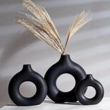Maxbell 3Pcs Boho Ceramic Decor Vase Modern Flowerpot for Dining Room Bookshelf Home Black