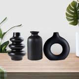 Maxbell 3Pcs Boho Ceramic Decor Vase Modern Flowerpot for Dining Room Bookshelf Home Black