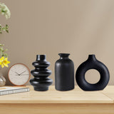 Maxbell 3Pcs Boho Ceramic Decor Vase Modern Flowerpot for Dining Room Bookshelf Home Black