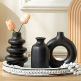 Maxbell 3Pcs Boho Ceramic Decor Vase Modern Flowerpot for Dining Room Bookshelf Home Black