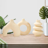 Maxbell 3Pcs Boho Ceramic Decor Vase Modern Flowerpot for Dining Room Bookshelf Home Yellow