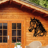 Maxbell 2x Horse Head Metal Art Artistic Gifts Wall Hanging for Bedroom Outdoor Barn 30cmx28.3cm