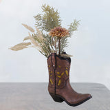 Maxbell Resin Vase Cowgirl Boot Vase Cute Dried Flower Vase for Farmhouse Book Shelf Brown