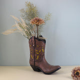 Maxbell Resin Vase Cowgirl Boot Vase Cute Dried Flower Vase for Farmhouse Book Shelf Brown