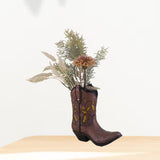 Maxbell Resin Vase Cowgirl Boot Vase Cute Dried Flower Vase for Farmhouse Book Shelf Brown