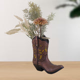 Maxbell Resin Vase Cowgirl Boot Vase Cute Dried Flower Vase for Farmhouse Book Shelf Brown