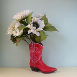Maxbell Resin Vase Cowgirl Boot Vase Cute Dried Flower Vase for Farmhouse Book Shelf Red