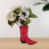 Maxbell Resin Vase Cowgirl Boot Vase Cute Dried Flower Vase for Farmhouse Book Shelf Red