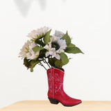 Maxbell Resin Vase Cowgirl Boot Vase Cute Dried Flower Vase for Farmhouse Book Shelf Red
