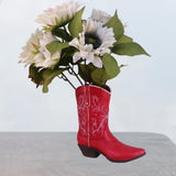 Maxbell Resin Vase Cowgirl Boot Vase Cute Dried Flower Vase for Farmhouse Book Shelf Red