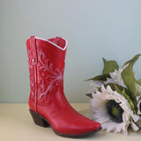 Maxbell Resin Vase Cowgirl Boot Vase Cute Dried Flower Vase for Farmhouse Book Shelf Red