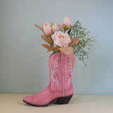 Maxbell Resin Vase Cowgirl Boot Vase Cute Dried Flower Vase for Farmhouse Book Shelf Pink
