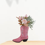 Maxbell Resin Vase Cowgirl Boot Vase Cute Dried Flower Vase for Farmhouse Book Shelf Pink