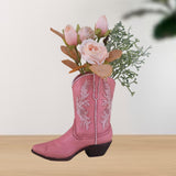 Maxbell Resin Vase Cowgirl Boot Vase Cute Dried Flower Vase for Farmhouse Book Shelf Pink