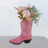 Maxbell Resin Vase Cowgirl Boot Vase Cute Dried Flower Vase for Farmhouse Book Shelf Pink