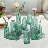 Maxbell 12Pcs Glass Bud Vases Mini Flower Vases for Indoor Outdoor Shelf Living Room Green