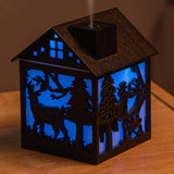 Maxbell House Shaped Humidifier Colorful Lights with Night Light for Hotel Farmhouse Dark wood grain