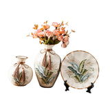 Maxbell Ceramic Flower Vase Set Boho with Round Tray for Indoor Farmhouse Decoration Style B