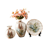 Maxbell Ceramic Flower Vase Set Boho with Round Tray for Indoor Farmhouse Decoration Style B